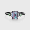 Emerald cut Alexandrite & Moss Agate Solid Gold Engagement Ring