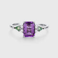 Emerald cut Amethyst & Kite cut Moss Agate Solid Gold Engagement Ring