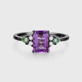Emerald cut Amethyst & Kite cut Moss Agate Solid Gold Engagement Ring