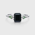 Emerald cut Black Onyx & Moss Agate Solid Gold Engagement Ring