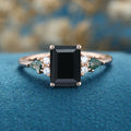 Emerald cut Black Onyx & Moss Agate Solid Gold Engagement Ring