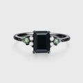Emerald cut Black Onyx & Moss Agate Solid Gold Engagement Ring