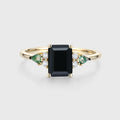 Emerald cut Black Onyx & Moss Agate Solid Gold Engagement Ring