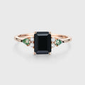 Emerald cut Black Onyx & Moss Agate Solid Gold Engagement Ring