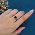 Emerald cut Black Onyx & Moss Agate Solid Gold Engagement Ring