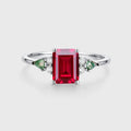 Emerald cut Lab Ruby & Moss Agate Solid Gold Engagement Ring