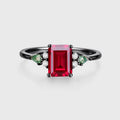 Emerald cut Lab Ruby & Moss Agate Solid Gold Engagement Ring