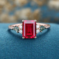 Emerald cut Lab Ruby & Moss Agate Solid Gold Engagement Ring
