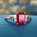Emerald cut Lab Ruby & Moss Agate Solid Gold Engagement Ring