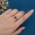 Emerald cut Lab Ruby & Moss Agate Solid Gold Engagement Ring