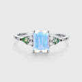 Emerald cut Moonstone & Moss Agate Solid Gold Engagement Ring