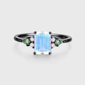 Emerald cut Moonstone & Moss Agate Solid Gold Engagement Ring