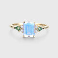 Emerald cut Moonstone & Moss Agate Solid Gold Engagement Ring