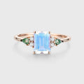 Emerald cut Moonstone & Moss Agate Solid Gold Engagement Ring
