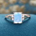 Emerald cut Moonstone & Moss Agate Solid Gold Engagement Ring