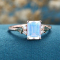 Emerald cut Moonstone & Moss Agate Solid Gold Engagement Ring