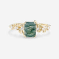 Emerald cut Moss Agate Matching Moissanite | Diamonds Gold Engagement Ring
