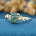 Emerald cut Moss Agate Matching Moissanite | Diamonds Gold Engagement Ring