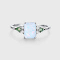 Emerald cut Opal & Moss Agate Solid Gold Engagement Ring