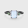 Emerald cut Opal & Moss Agate Solid Gold Engagement Ring