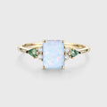 Emerald cut Opal & Moss Agate Solid Gold Engagement Ring