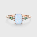 Emerald cut Opal & Moss Agate Solid Gold Engagement Ring