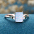 Emerald cut Opal & Moss Agate Solid Gold Engagement Ring