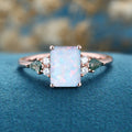 Emerald cut Opal & Moss Agate Solid Gold Engagement Ring