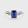 Emerald cut Sapphire & Kite cut Moss Agate Solid Gold Engagement Ring (