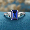Emerald cut Sapphire & Kite cut Moss Agate Solid Gold Engagement Ring (