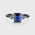 Emerald cut Sapphire & Kite cut Moss Agate Solid Gold Engagement Ring (
