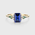 Emerald cut Sapphire & Kite cut Moss Agate Solid Gold Engagement Ring (