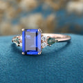 Emerald cut Sapphire & Kite cut Moss Agate Solid Gold Engagement Ring (