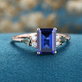 Emerald cut Sapphire & Kite cut Moss Agate Solid Gold Engagement Ring (
