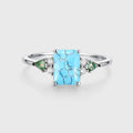 Emerald cut Turquoise & Kite cut Moss Agate Solid Gold Engagement Ring