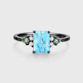 Emerald cut Turquoise & Kite cut Moss Agate Solid Gold Engagement Ring