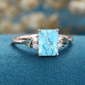 Emerald cut Turquoise & Kite cut Moss Agate Solid Gold Engagement Ring