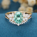 Oval cut Green Moissanite Engagement ring Bridal Set