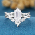 Hexagon cut Moissanite Engagement Ring diamonds Rose Gold Wedding Bridal Set