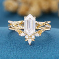 Hexagon cut Moissanite Engagement Ring diamonds Rose Gold Wedding Bridal Set