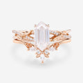 Hexagon cut Moissanite Engagement Ring diamonds Rose Gold Wedding Bridal Set