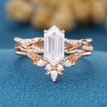Hexagon cut Moissanite Engagement Ring diamonds Rose Gold Wedding Bridal Set