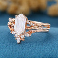 Hexagon cut Moissanite Engagement Ring diamonds Rose Gold Wedding Bridal Set