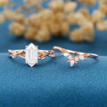 Hexagon cut Moissanite Engagement Ring diamonds Rose Gold Wedding Bridal Set