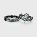 Hexagon cut Moss Agate Twisted‑Vine Couple Rings