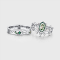 Hexagon cut Moss Agate Twisted‑Vine Couple Rings