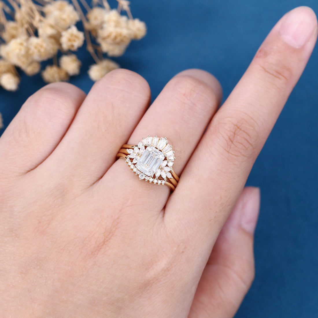 Emerald cut Lab-Grown Diamond Wedding Bridal Set