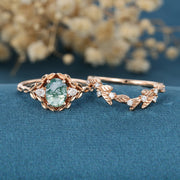 Copy of Nature Inspired Oval cut Moissanite Leaf Gold ring set