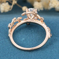 Nature Inspired Oval cut Moissanite Leaf Gold Engagement Ring