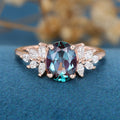 Oval cut Alexandrite Cluster Engagement ring